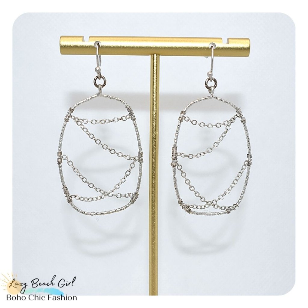 Delicate Oval Silver Chain Earrings
